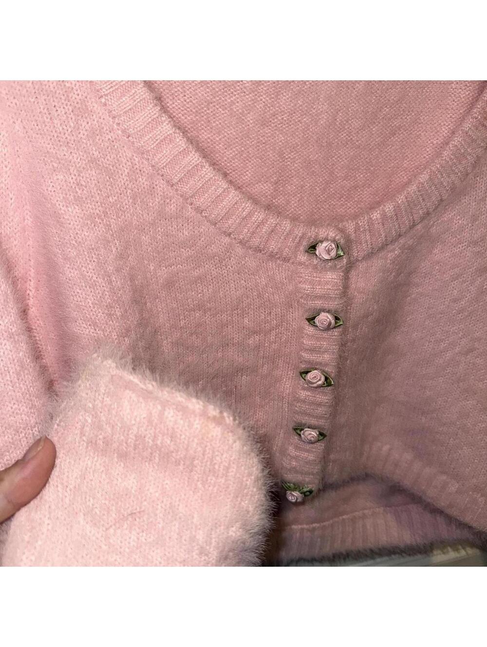 for Love & Lemons Anastasia Cropped Cardigan Carnation - Picture 3 of 6